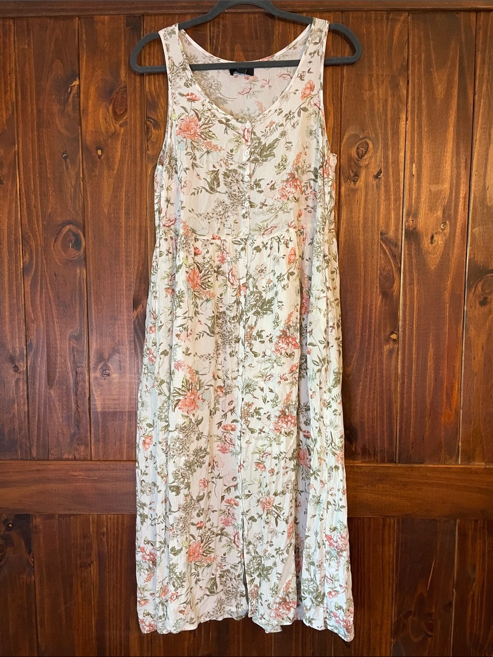 Frye Floral Cream Button-up Maxi Dress with Pink & Green Print SzM